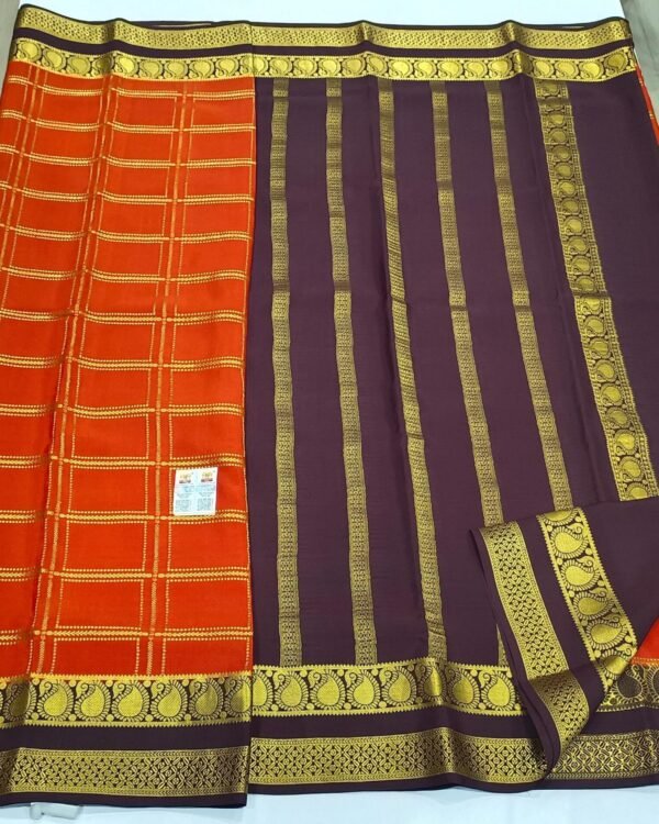 Navratri Color Orange Exclusive Pure crepe Mysore silk sarees