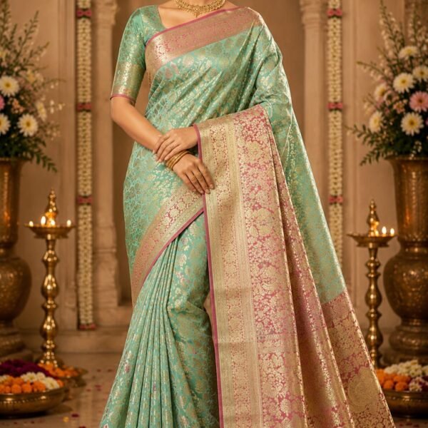New Pure kanchipattu tissue edge-to-edge Meenakari patterns 