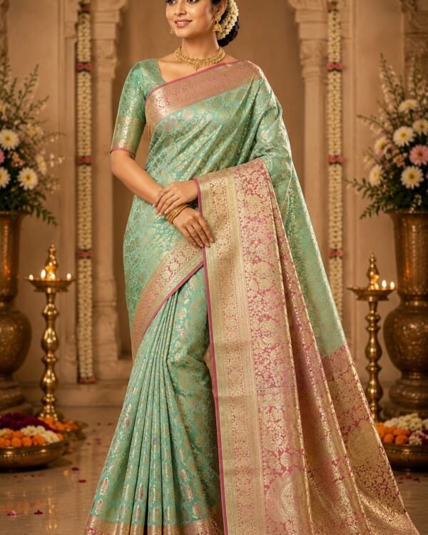 New Pure kanchipattu tissue edge-to-edge Meenakari patterns 