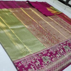 New arrival pure kanchipattu tissue Meenakari edge to edge designs 