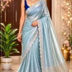 Pure handloom tissue silk saree with exquisite zari weaving in scallop zardosi borders