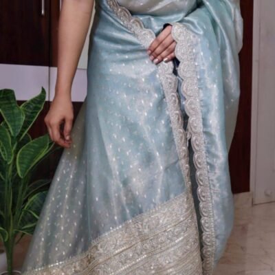 Pure handloom tissue silk saree with exquisite zari weaving in scallop zardosi borders