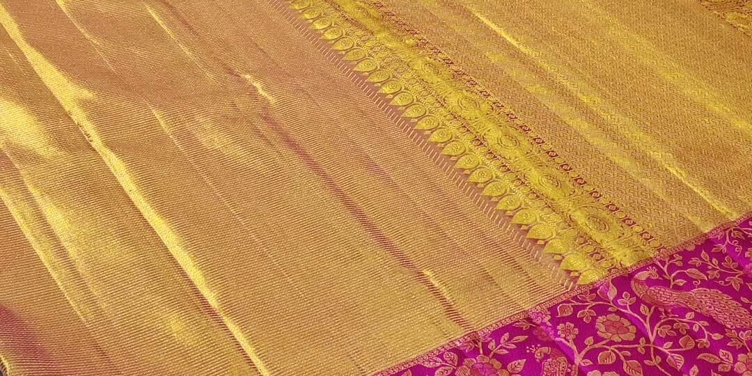 Pure kanchipattu tissue edge-to-edge Meenakari emboss designs