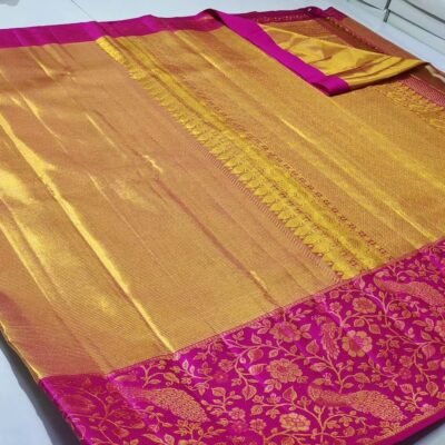 Pure kanchipattu tissue edge-to-edge Meenakari emboss designs