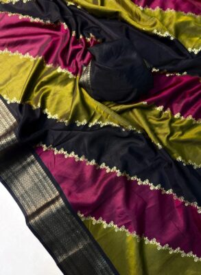 Soft black dola silk saree