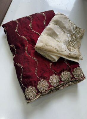 Space Satin Bits Sequence Work Saree