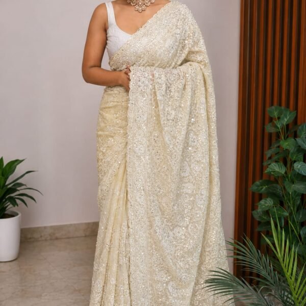 Special Pure Georgette silk sarees Lucknowi Chikankari handwork