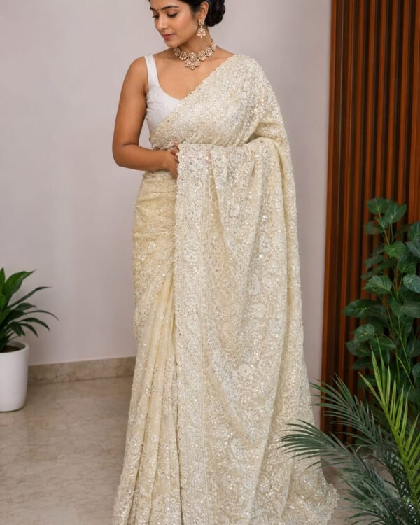 Special Pure Georgette silk sarees Lucknowi Chikankari handwork