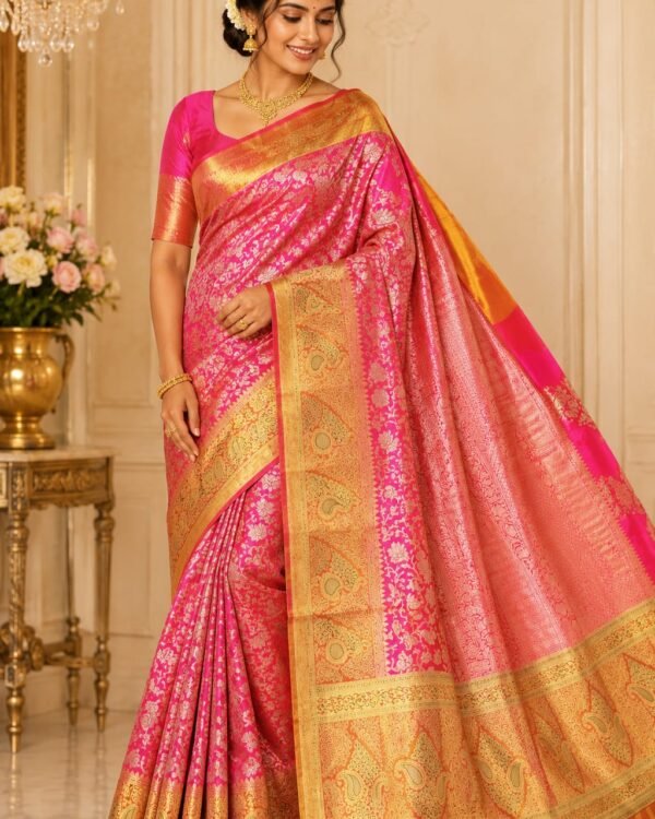 Special edition pure kanchipattu resham warp edge to edge Meenakari 1g designs 