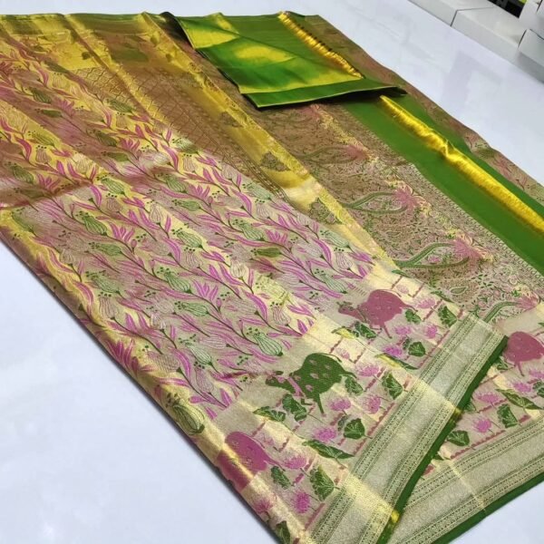 Special edition pure kanchipattu tissue edge to edge Meenakari patterns