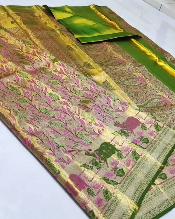 Special edition pure kanchipattu tissue edge to edge Meenakari patterns