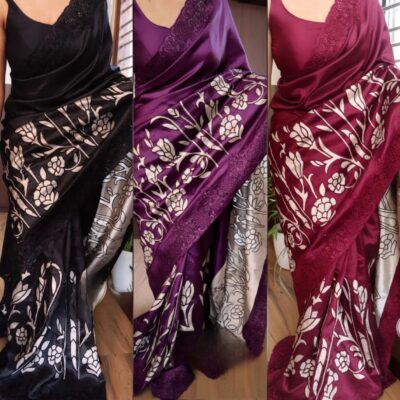 Applique work on tussar silk saree