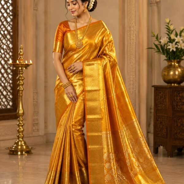 Exclusive Pure kanchipattu tissue plain gold zari