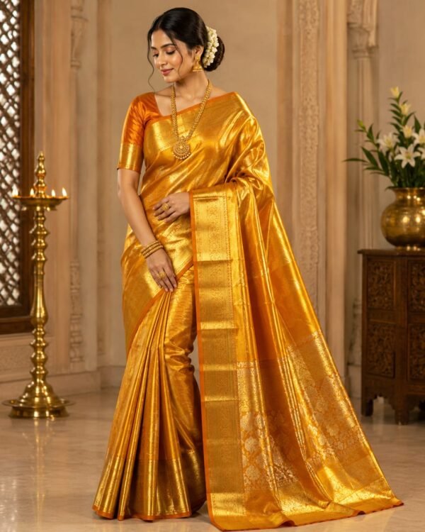 Exclusive Pure kanchipattu tissue plain gold zari