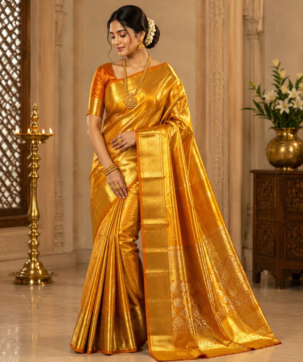 Exclusive Pure kanchipattu tissue plain gold zari