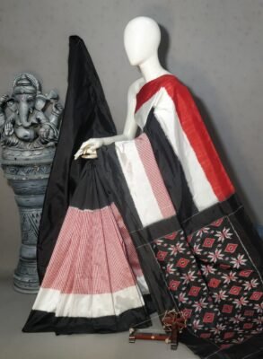 Ikkat designer silk sarees with a check border