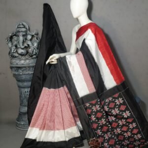 Ikkat designer silk sarees with a check border