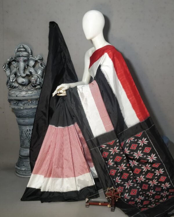 Ikkat designer silk sarees with a check border