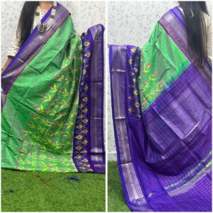 Ikkat designer silk sarees with checks and kaddi border