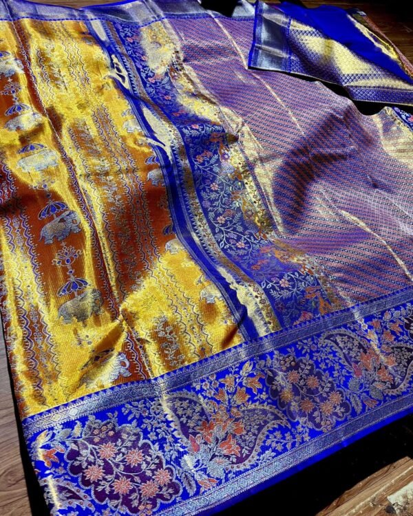 New arrival pure kanchipattu tissue edge to edge Meenakari