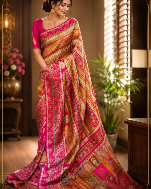 Pure kani silk saree with swarovski handwork