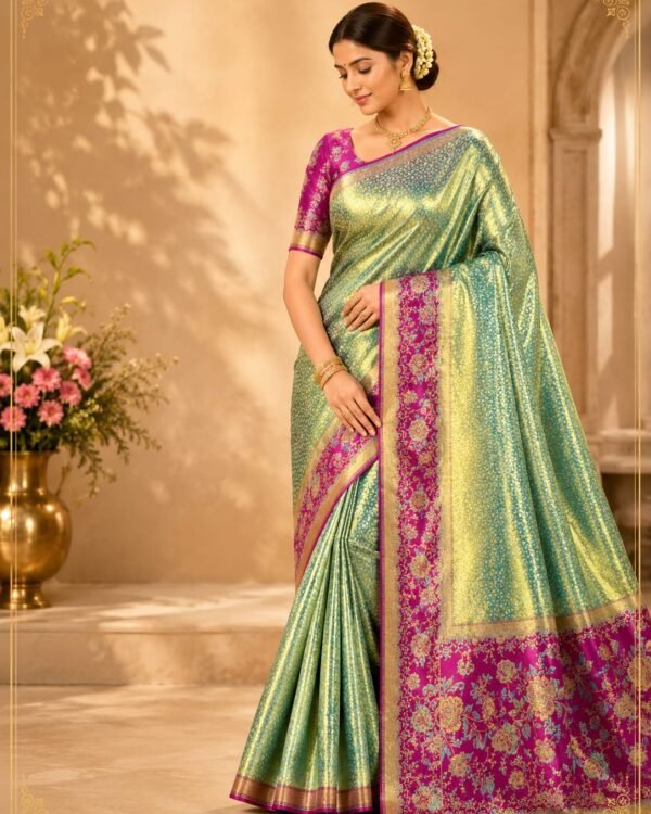 Special Pure kanchipattu resham Meenakari 1g design