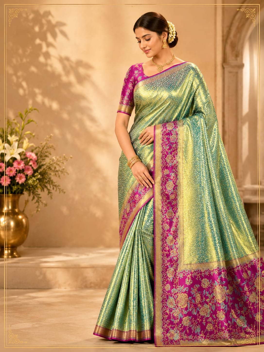Special Pure kanchipattu resham Meenakari 1g design