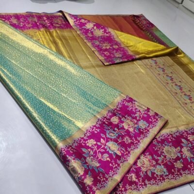 Pure kanchipattu resham Meenakari 1g design