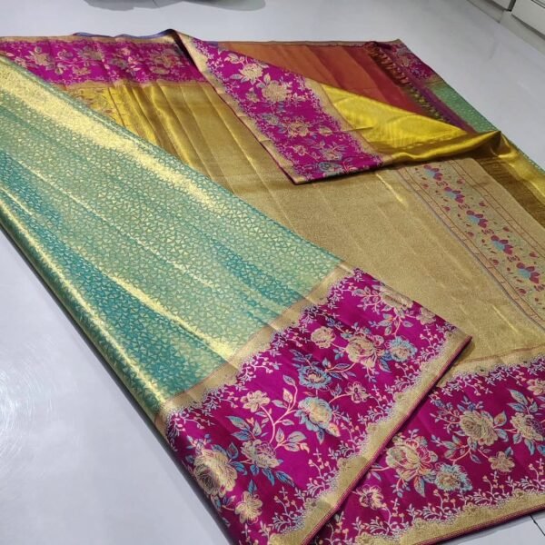 Pure kanchipattu resham Meenakari 1g design
