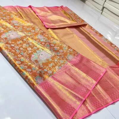 Pure kanchipattu tissue 4d Meenakari brocade