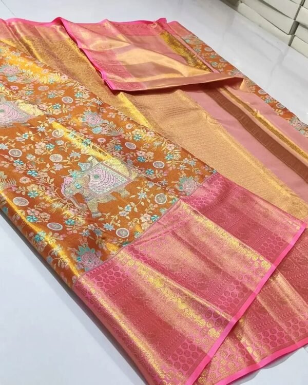 Pure kanchipattu tissue 4d Meenakari brocade