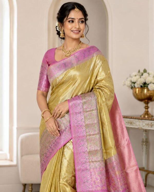 1 gm Pure kanchipattu tissue edge to edge Meenakari Best No.1 Kanchipuram Pure Tissue Silk Sarees