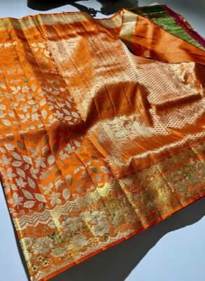 Exclusive wedding collection pure kanchipattu tissue edge to edge Meenakari patterns