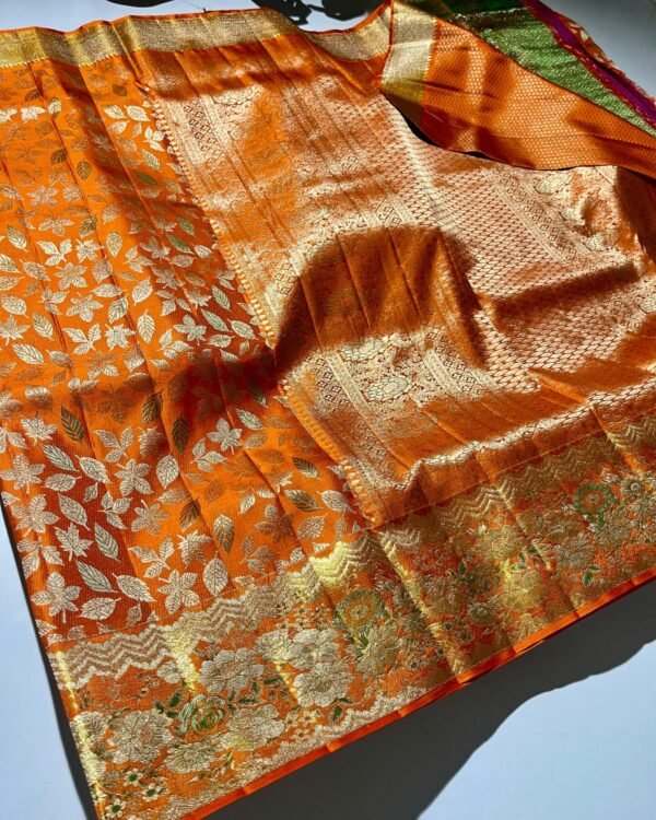 Exclusive wedding collection pure kanchipattu tissue edge to edge Meenakari patterns