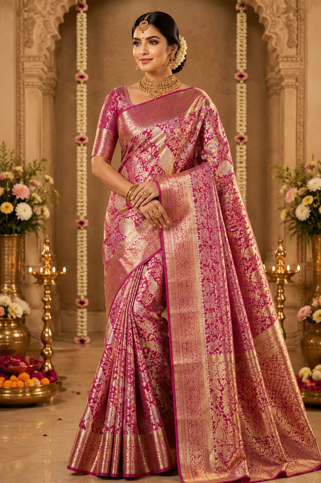New Pure kanchipattu tissue Meenakari