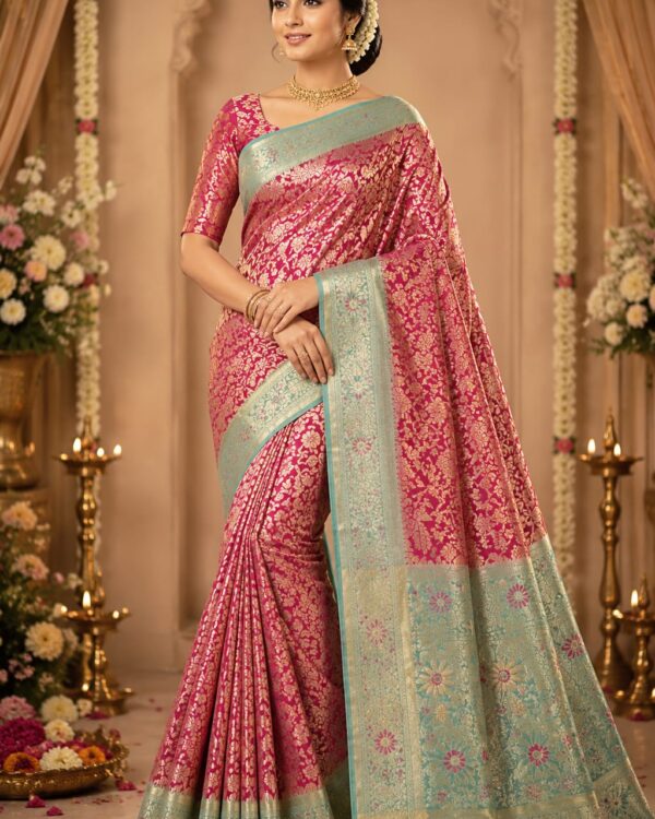 New Pure kanchipattu tissue edge to Meenakari