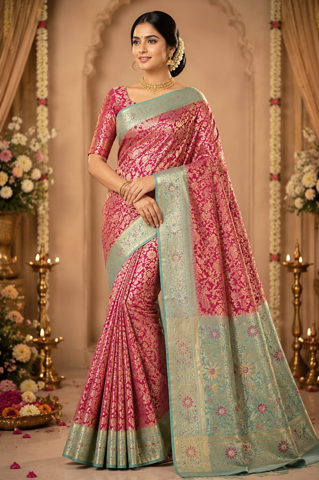 New Pure kanchipattu tissue edge to Meenakari