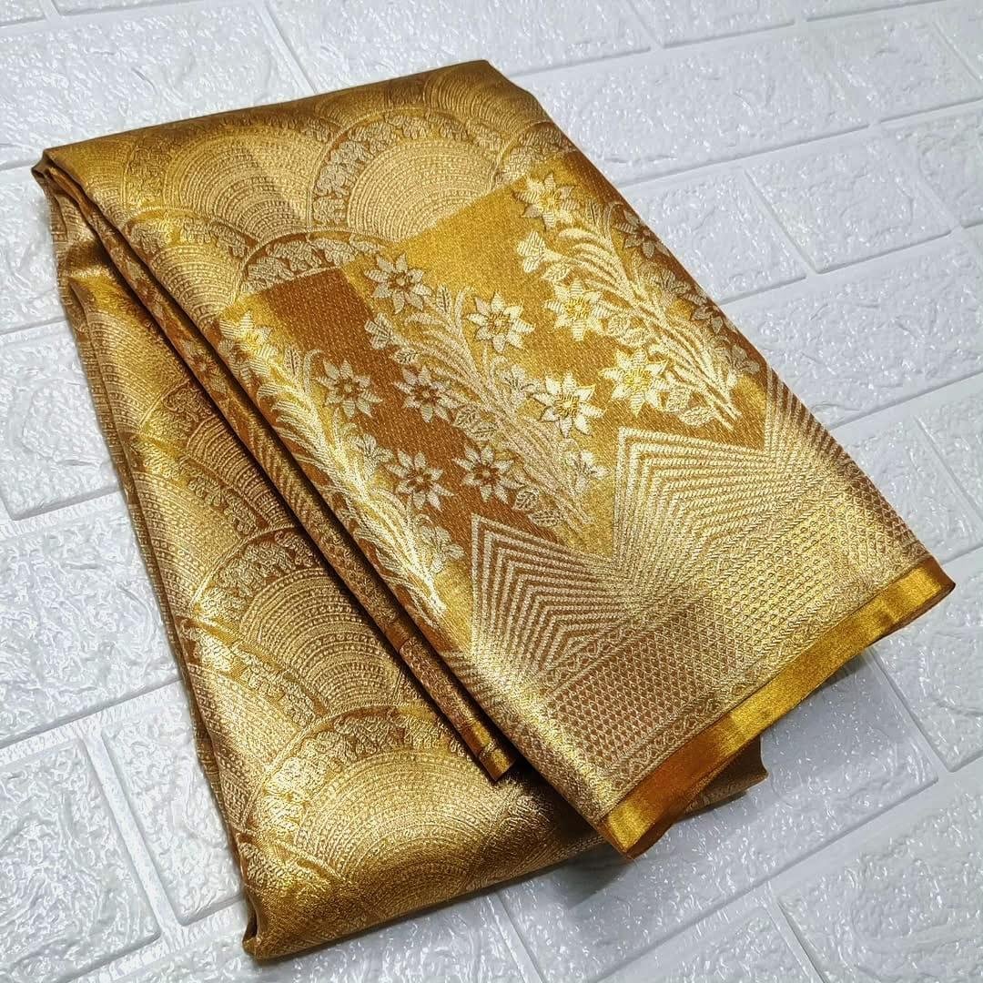 Pure kanchipattu tissue edge to edge silver with gold zari 2 Pure kanchipattu tissue edge to edge silver with gold zari