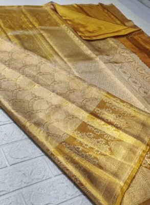 Pure kanchipattu tissue edge to edge silver with gold zari 10 Pure kanchipattu tissue edge to edge silver with gold zari