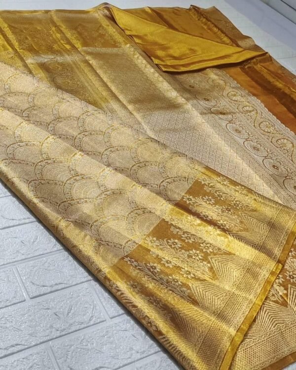 Pure kanchipattu tissue edge to edge silver with gold zari