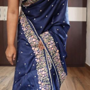 New embroidery on a beautiful tussar silk saree