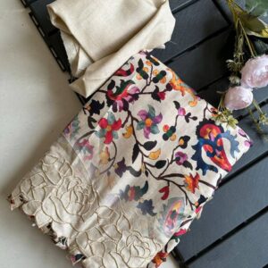 Pure tussar with the cut work embroidered border