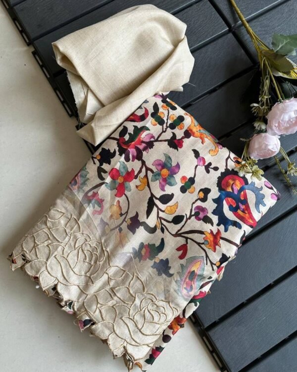 Pure tussar with the cut work embroidered border