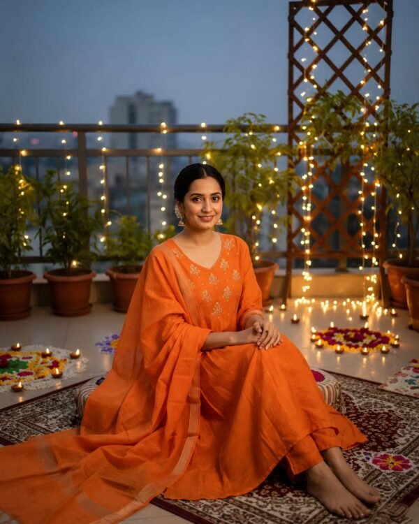 Exclusive Cotton Kurta in Orange
