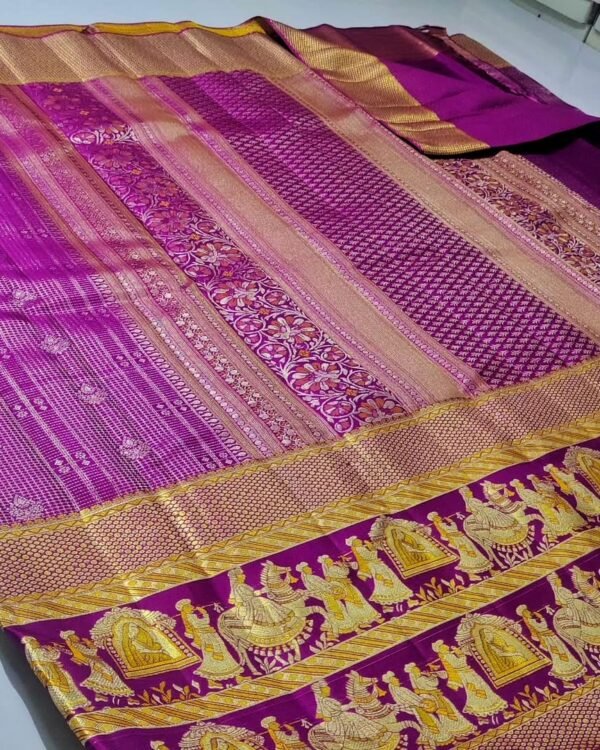 Pure kanchipattu edge to edge resham warp brocade designs