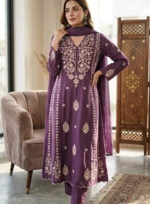 Purple Beautiful cotton designer kurta set