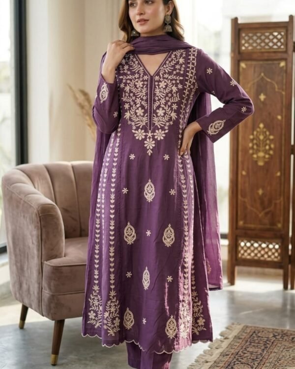 Purple Beautiful cotton designer kurta set