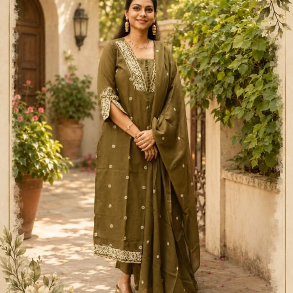 Self-weave embroidery handloom cotton suit set
