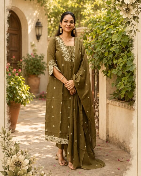 Self-weave embroidery handloom cotton suit set