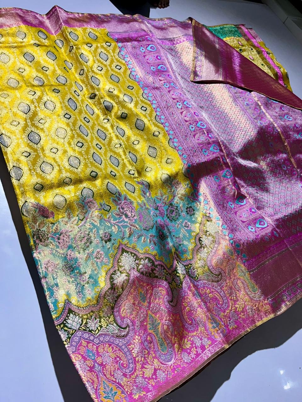 Special Pure Kanchipuram Resham warp Meena work designs